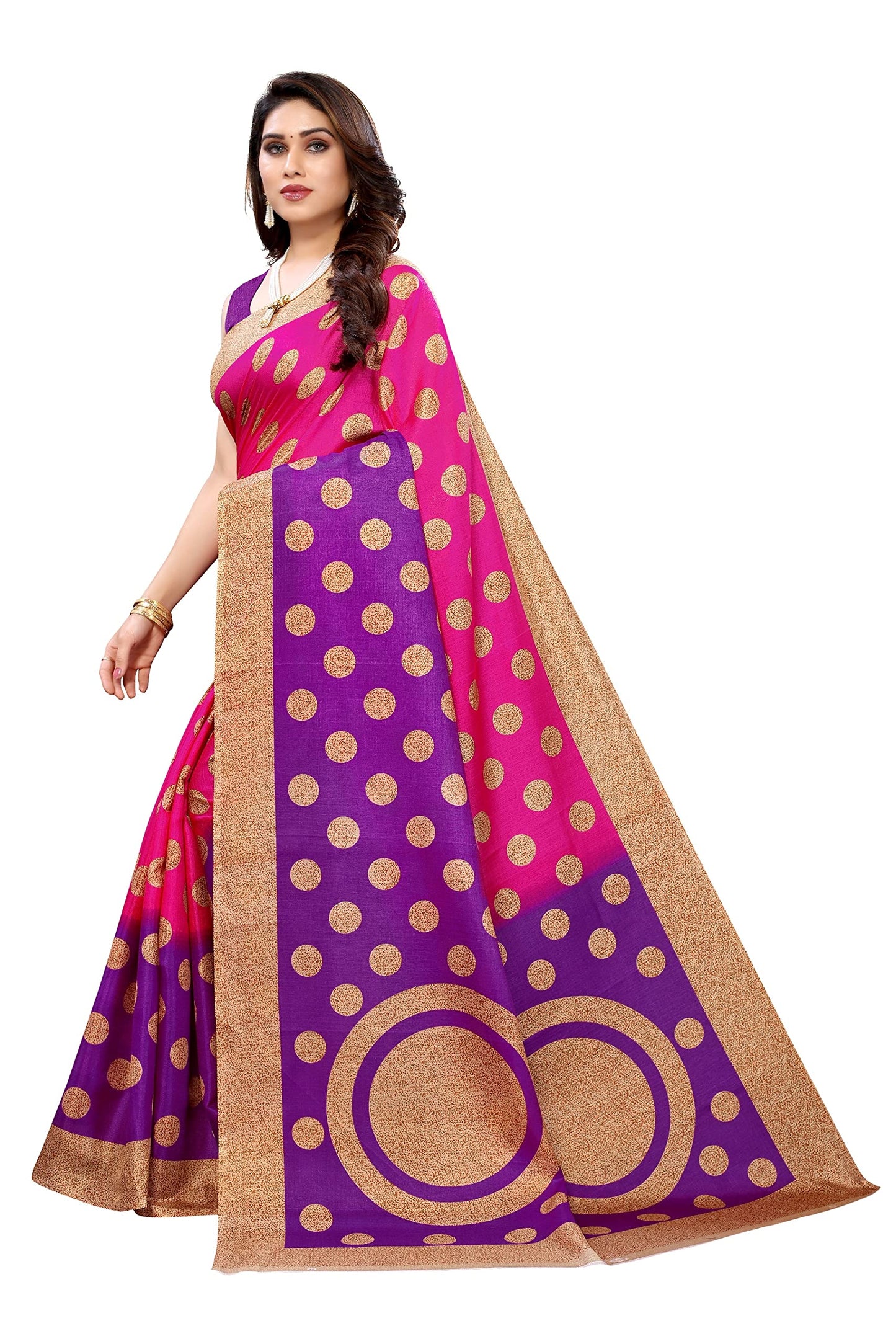 Tarshika Women's Art Silk Printed Saree With Blouse Piece(KORA PINK_Free Size)