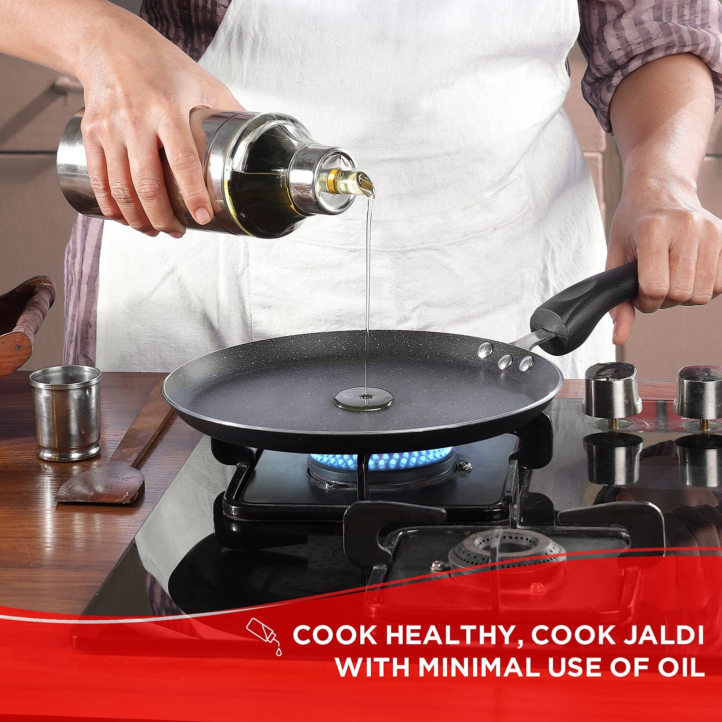 Vinod Cookware Aluminium Zest Marbilo Dosa Tawa, 25cm, Black