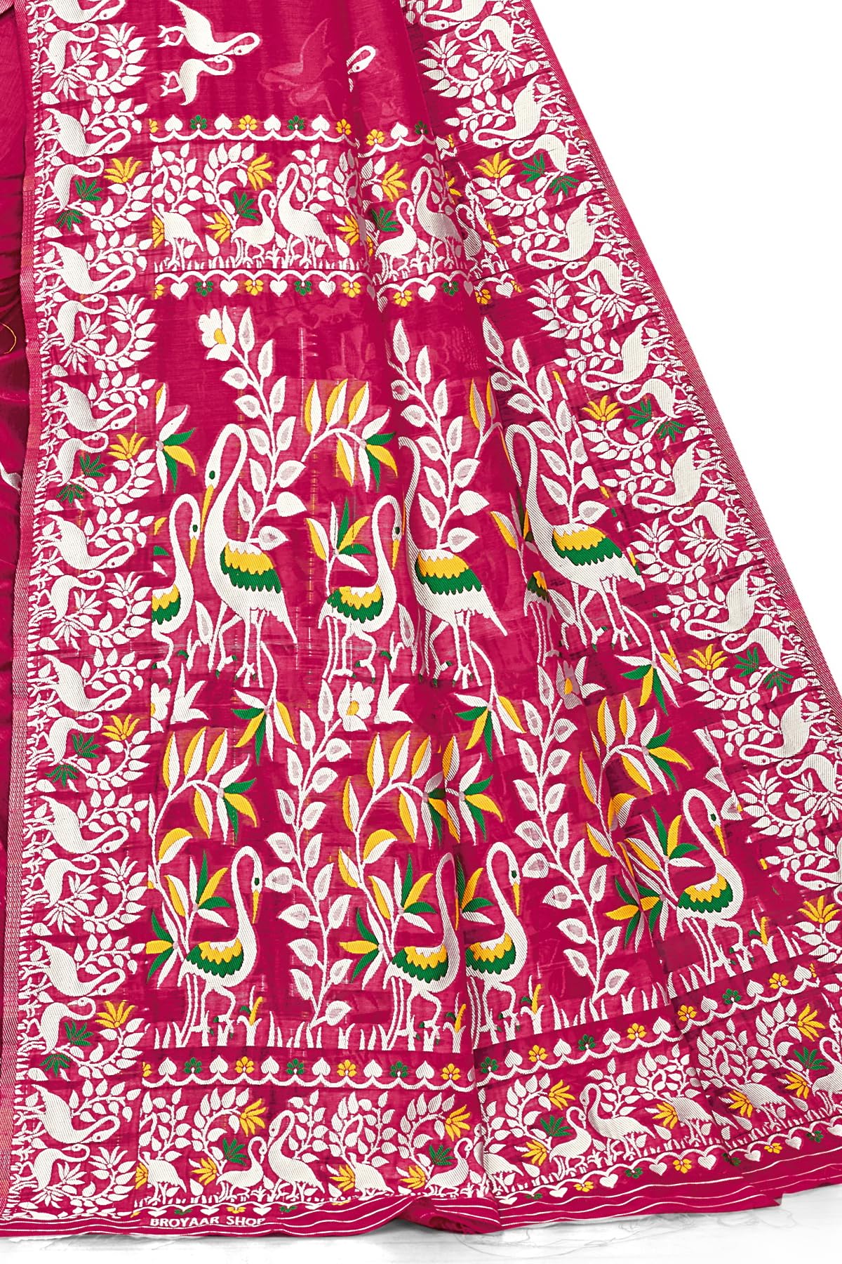 BROYAAR SHOP Jamdani Designer Cotton Blend Silk Saree for Women Without Blouse (Rani)