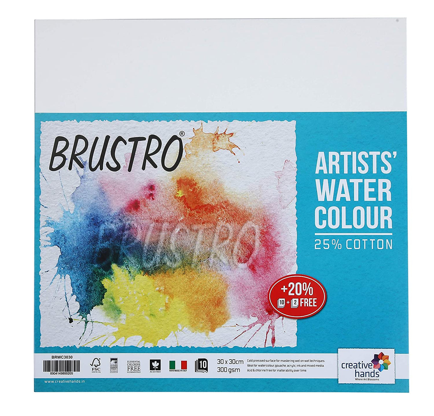 Brustro Watercolour Papers CP 300 GSM 30CM X 30CM (Pack of 10+2 Sheets)