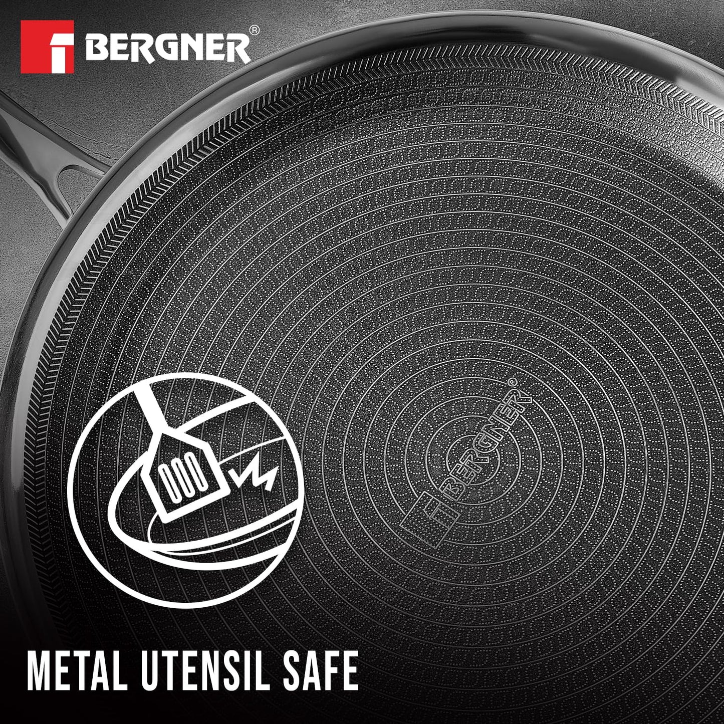 Bergner Hitech Triply Non-Stick 32 cm Dosa Tawa, Tawa for Dosas with Non-Stick Mesh Pattern, Rivetless Handle, Metal Spatula Friendly, Even Heat Distribution, Induction Bottom and Gas Stove Ready