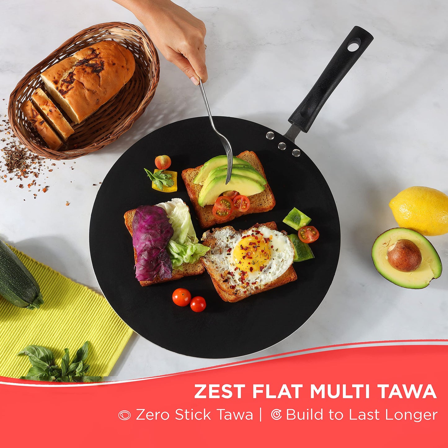 Vinod Zest Aluminium Non Stick Flat Multi Tawa - 30 cm | Triple Layer Ceramic Coating | 4mm Extra Thick Chapati Tawa | Bakelite Handle | Gas and Induction Base | 1 Year Warranty