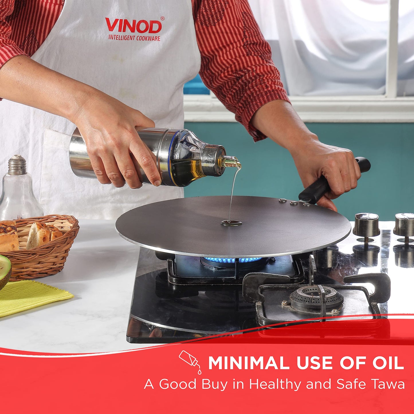 Vinod Zest Aluminium Non Stick Flat Multi Tawa - 30 cm | Triple Layer Ceramic Coating | 4mm Extra Thick Chapati Tawa | Bakelite Handle | Gas and Induction Base | 1 Year Warranty