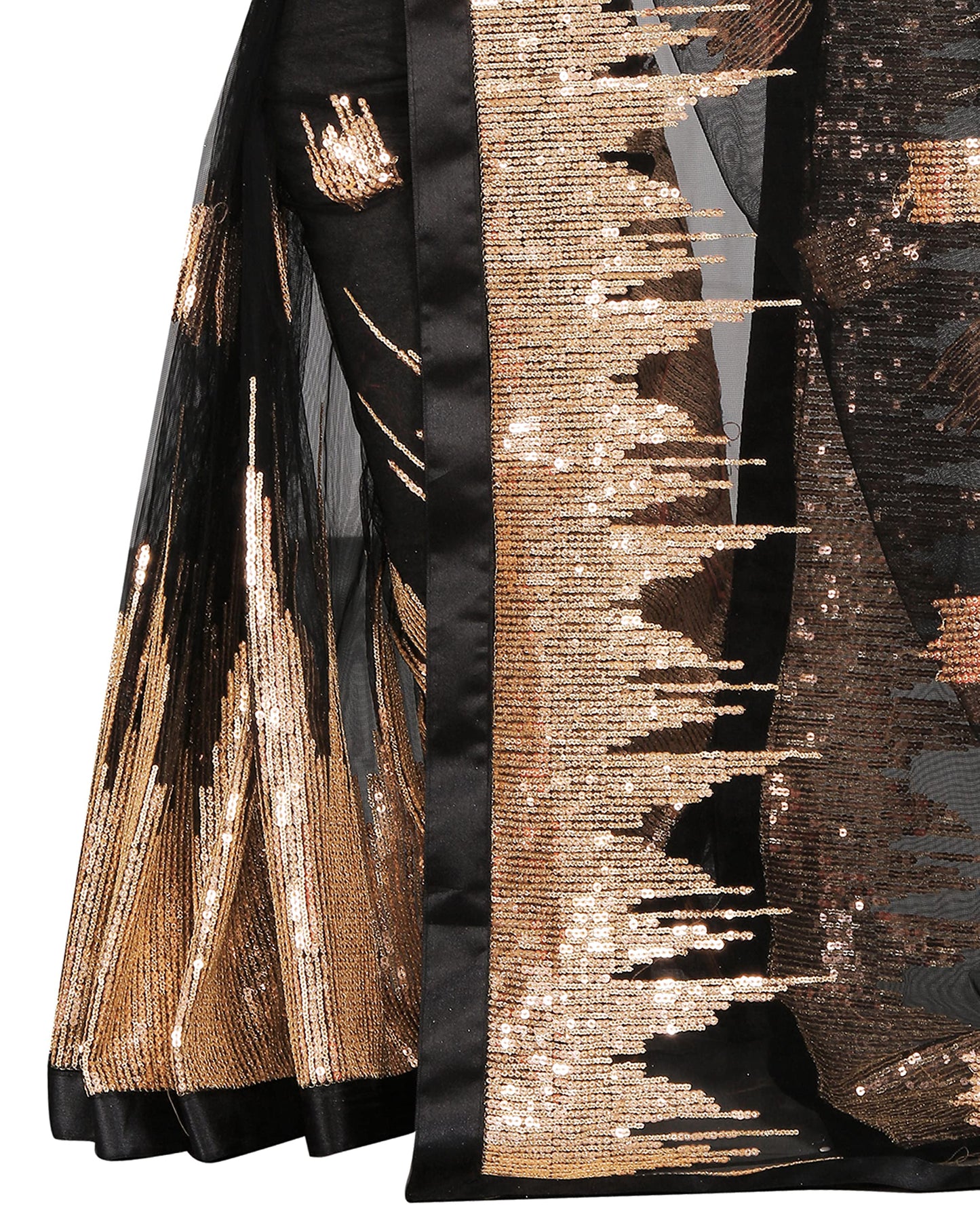 Vastraani Women's Sequined Woven Net Saree with Blouse Piece (Black, Free Size)