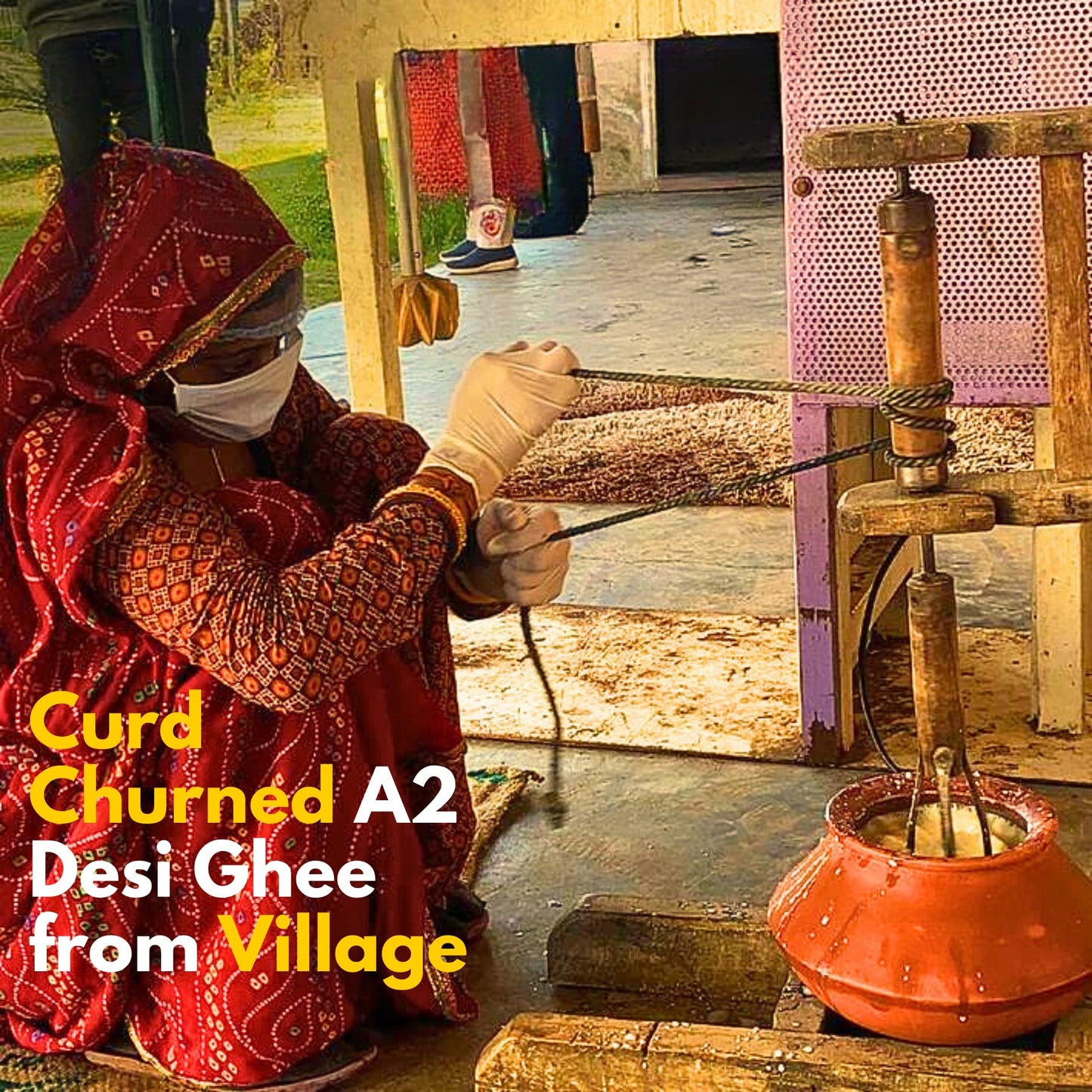 Village Company A2 Cow Desi Ghee 500ML | Gir Ghee Vedic Bilona Method | Organic Pure Natural | Two Way Curd Churned - Best Farm Fresh Grass Fed Cattle Milk | India Lab Certified | Glass Jar Half Litre