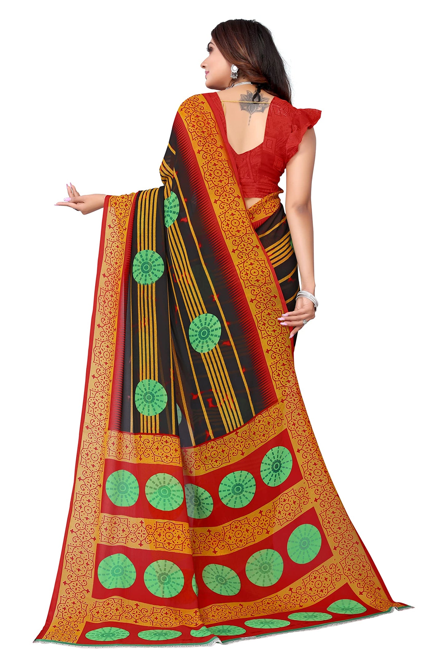 Tarshika Womens Georgette Printed Saree With Blouse Piece(SHIVANI BLACK_Free Size)