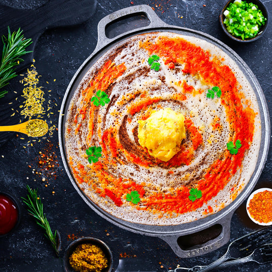 SOLARA Cast Iron Tawa for Dosa 12" Inch(30 CM), Tawa for Dosa, Uthappam, Roti, Chapati, Naan, Gas & Induction Friendly, Dosa Tawa Cast Iron, Cast Iron Cookware