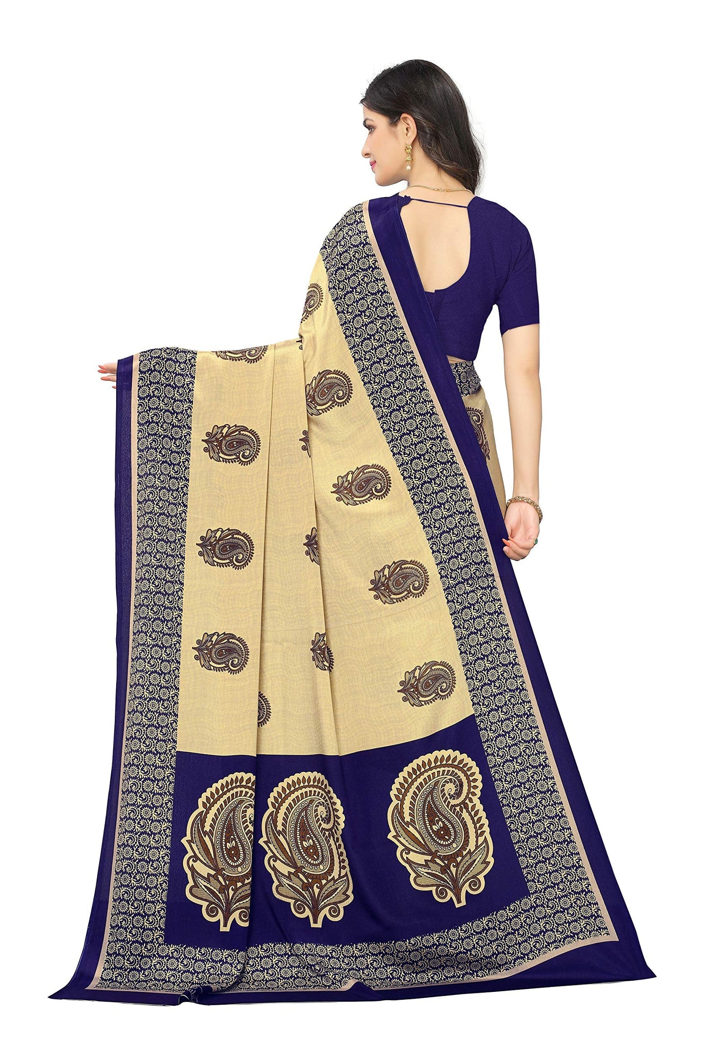Vimla Women's Beige Turkey Art Silk Uniform Saree with Blouse Piece (7012 Beige_Free Size)