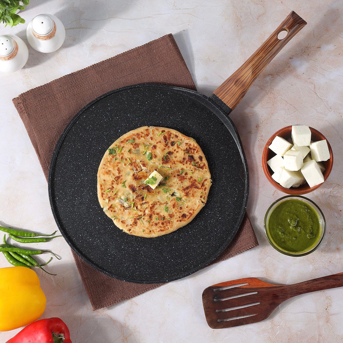 Vinod Zest Plus Die Cast Aluminium Non Stick Tawa - 28 cm | Roti / Paratha / Dosa Tawa with Wooden Handle | 5mm Thick | Induction and Gas Base | 2 Year Warranty