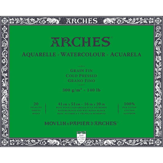 Arches Watercolour 300 Gsm Cold Pressed Natural White 41 X 51 Cm Paper Blocks- 20 Sheets