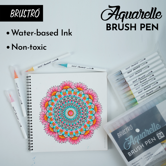 BRUSTRO Aquarelle Brush Pen | Set of 24 | Refillable, Art Markers for Students, Adults, Colouring Pens, Colors, Art Supplies, Paint, Pastel, Doodling, Marker, Drawing, Calligraphy