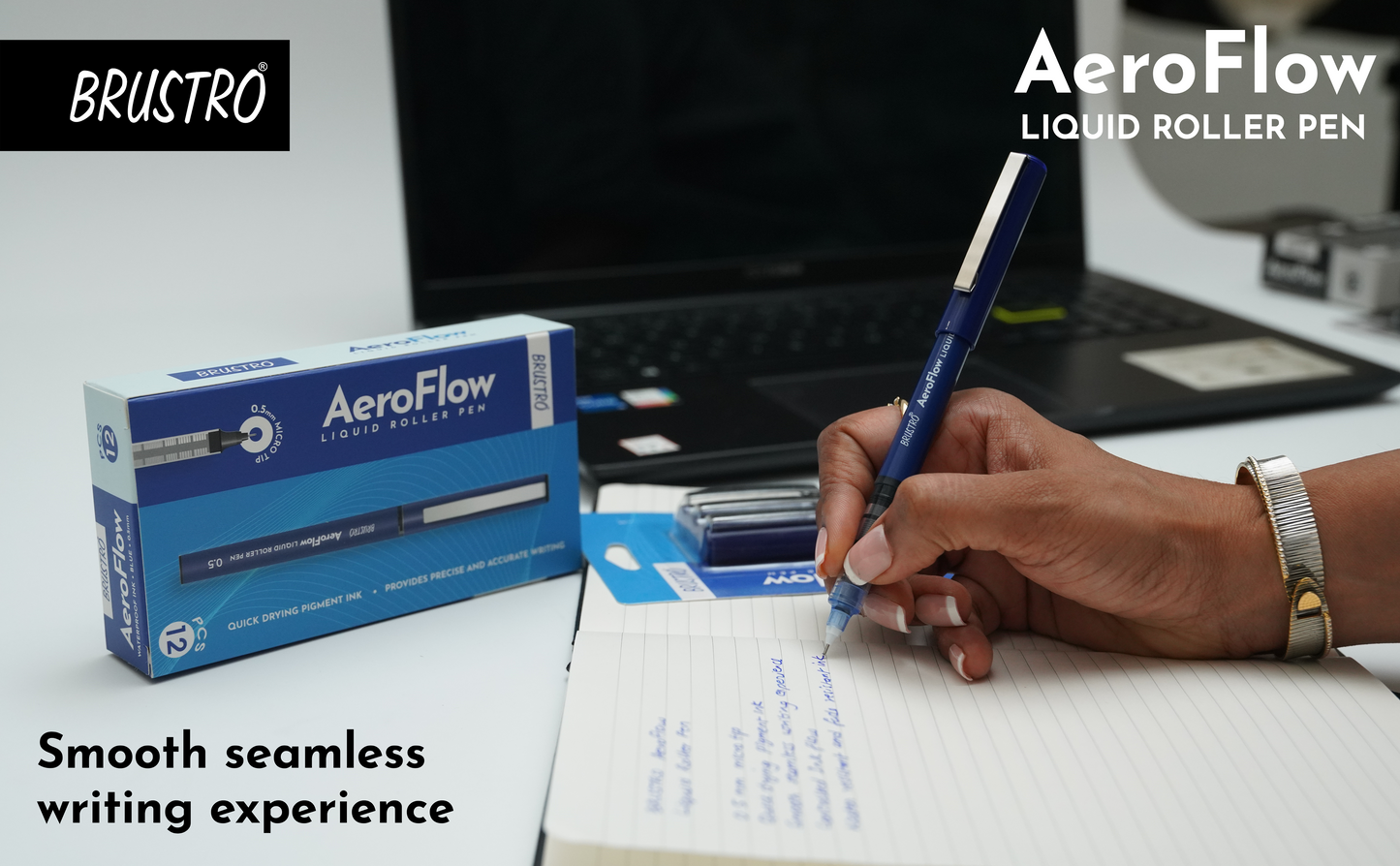 BRUSTRO AeroFlow Liquid Ink Rollerball Pens 0.5 Micro Tip Pack of 12 (Vibrant Blue ink)