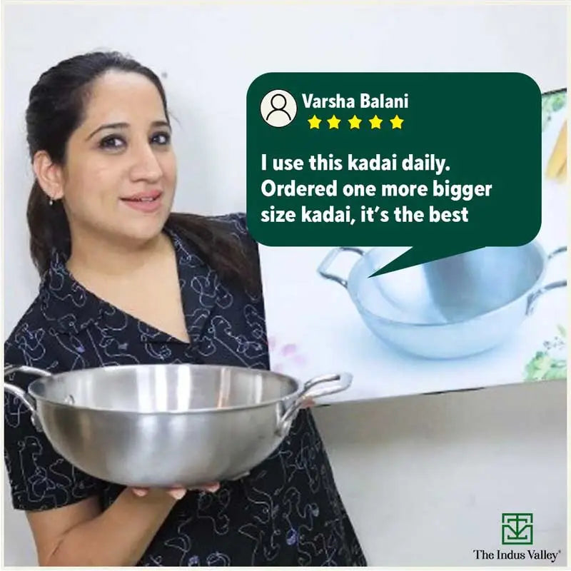 TurboCuk Tri-ply Stainless Steel Cookware Set: Kadai+ Fry Pan, Premium Quality, 3 Layer Thick Body, 100% Toxin-free, Non-stick, Induction & Gas, Free ₹600 Wood Chopping Board
