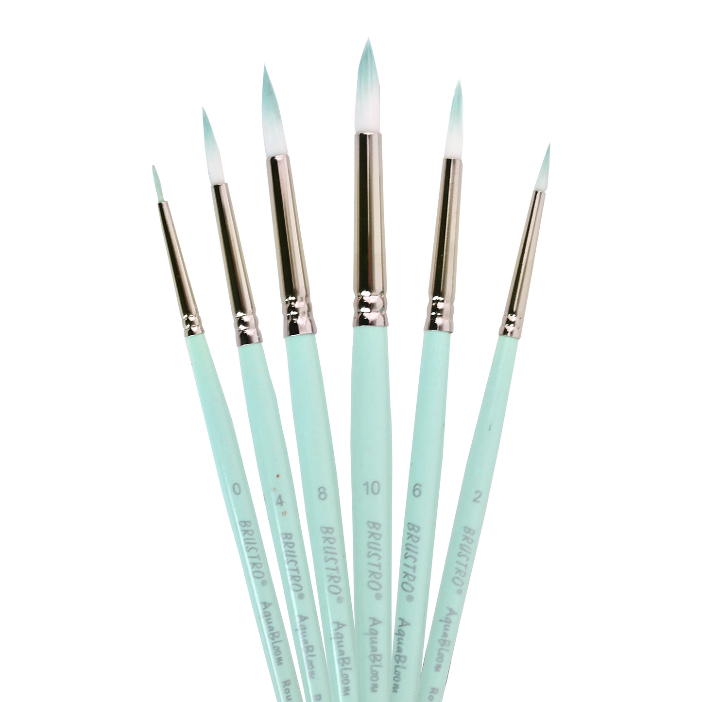 BRUSTRO AquaBloom Artist's Paint Brushes | Round | Set of 6 - Sizes (0, 2, 4, 6, 8, 10) | Wooden Handle, Comfortable Grip, Synthetic Bristles, Ideal for Watercolour, Gouache, Painting.
