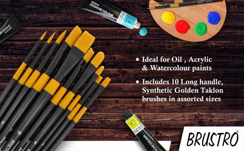 BRUSTRO Artist's Acrylic Colour | Set of 12 Colors X 12ml Tubes | Ideal for Students and Adults, DIY, Rich Pigment, Non-Craking Paint for Canvas, Wood, Leather, Portrait, Pouring Medium Art