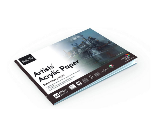 BRUSTRO Artists ’ Acrylic Colour Set of 24 Colours X 12ML Tubes with Artists Acrylic Glued Pad 400 GSM, A4-12 Sheets