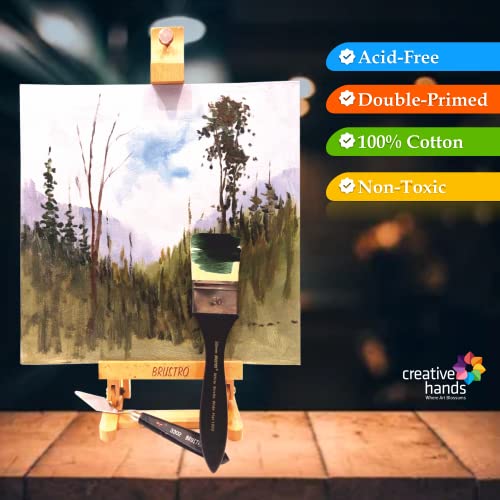 BRUSTRO Artists ’ Acrylic Colour Set of 24 with Gold Taklon Brush Set of 10 and 5 Canvas Boards (4x6, 6x8, 8x10, 10x12, 10x14)