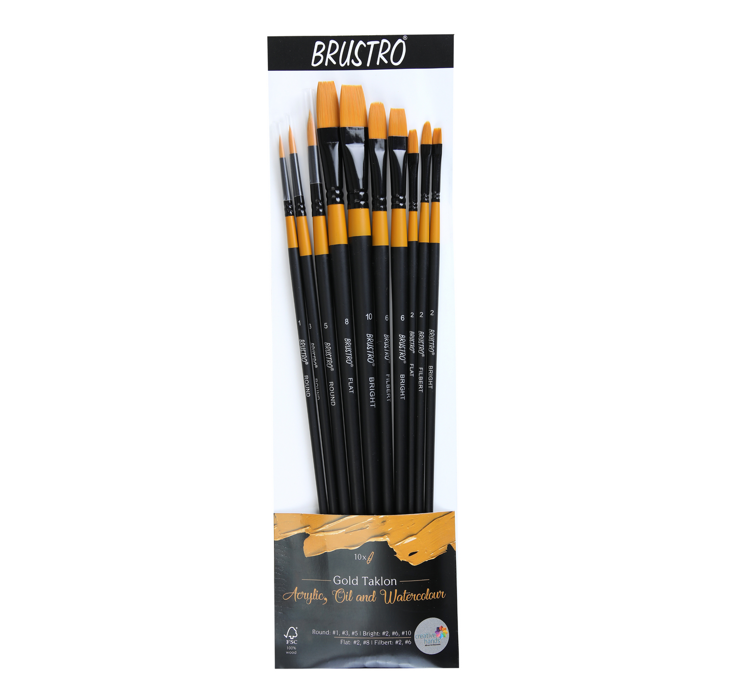 BRUSTRO Artists ’ Acrylic Colour Set of 24 with Gold Taklon Brush Set of 10, Acrylic Paper 400 GSM A4-12 Sheets and an A4 Size Tear Off Paper Palette.