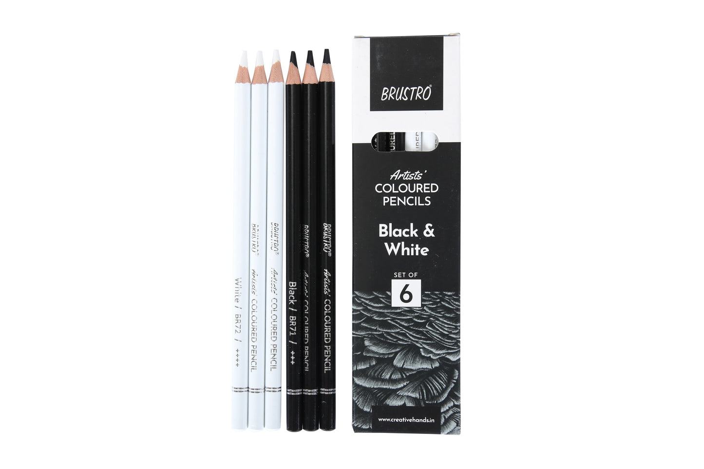 BRUSTRO Artists Coloured Pencils | Black & White | Set of 6 ( 3 Whites and 3 Blacks ) | Ideal for Students and Adults, Color, Sketching, Shading, Drawing, Blending, Mandala Art, School, Office Use
