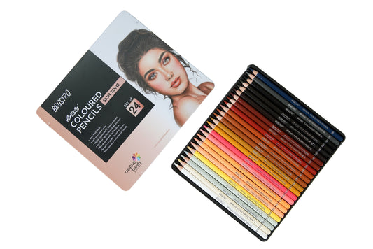 BRUSTRO Artist's Colour Pencil Skin Tone| Set of 24 (in an Elegant tin Box) | Ideal for Coloring, Vibrant shades, human face, Break & Fade resistant, DIY Art,Highly Pigmented, Mandala, Portrait