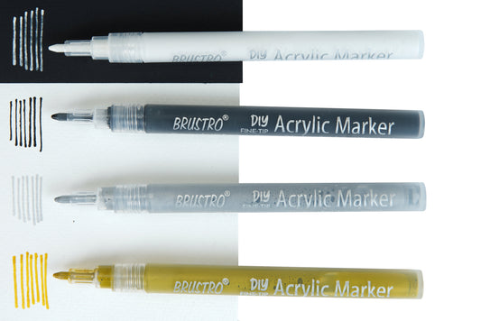 Brustro Acrylic (DIY) Fine Tip Marker Set of 4 – Gold, Silver, Black, White 0.8MM