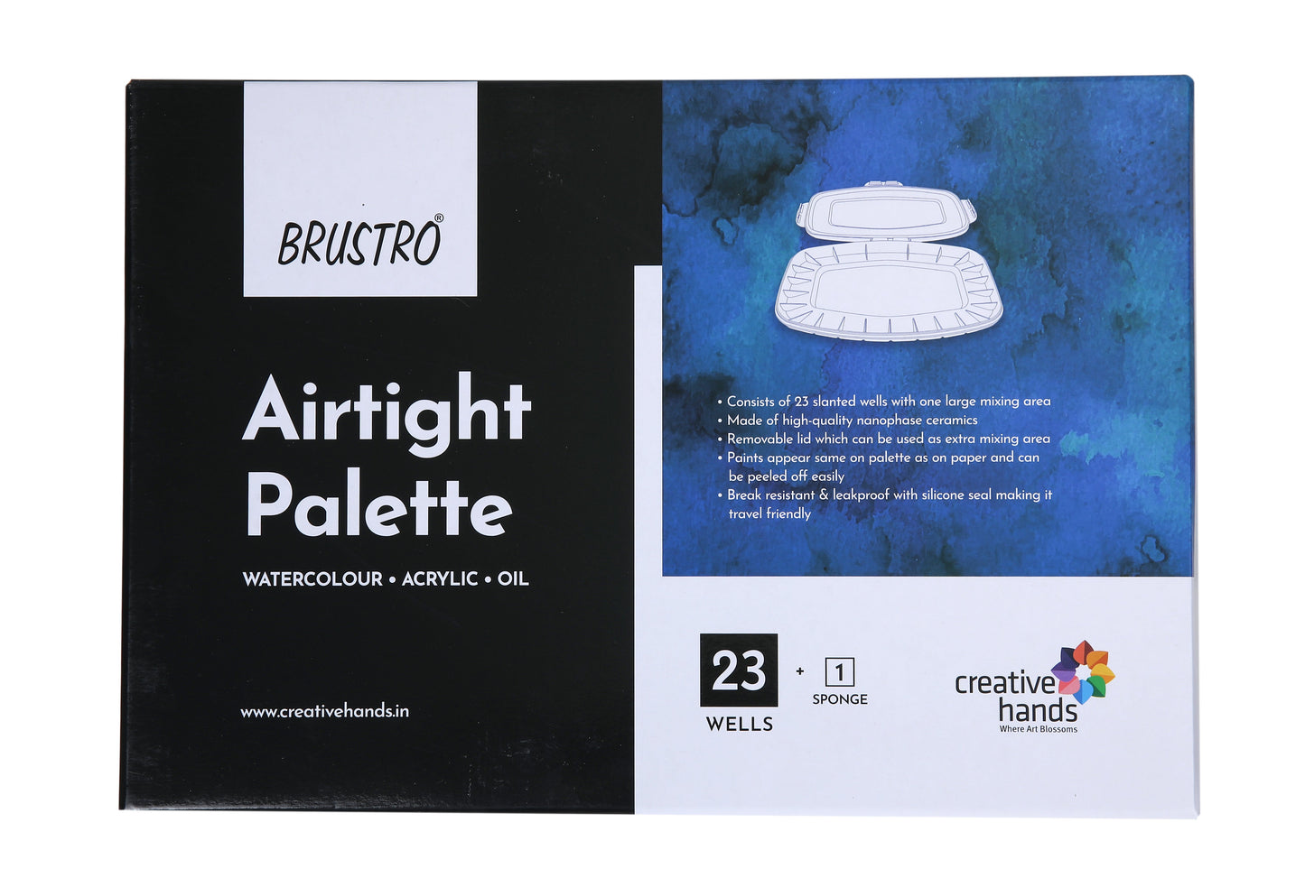 BRUSTRO Artists’ AIRTIGHT Peel-off Palette 23 Wells with Separable Lid made of Nanophase Ceramic (sponge included)