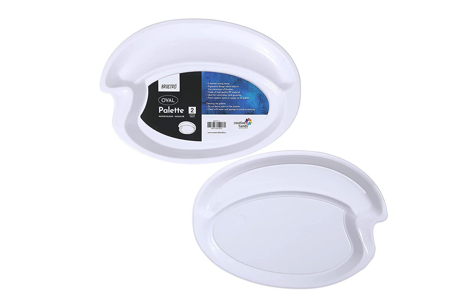 BRUSTRO Artists’ Oval Peel Off Painting Palette for Oil, Acrylic, Watercolour and Gouache with 2 Mixing Areas 24x19 cm