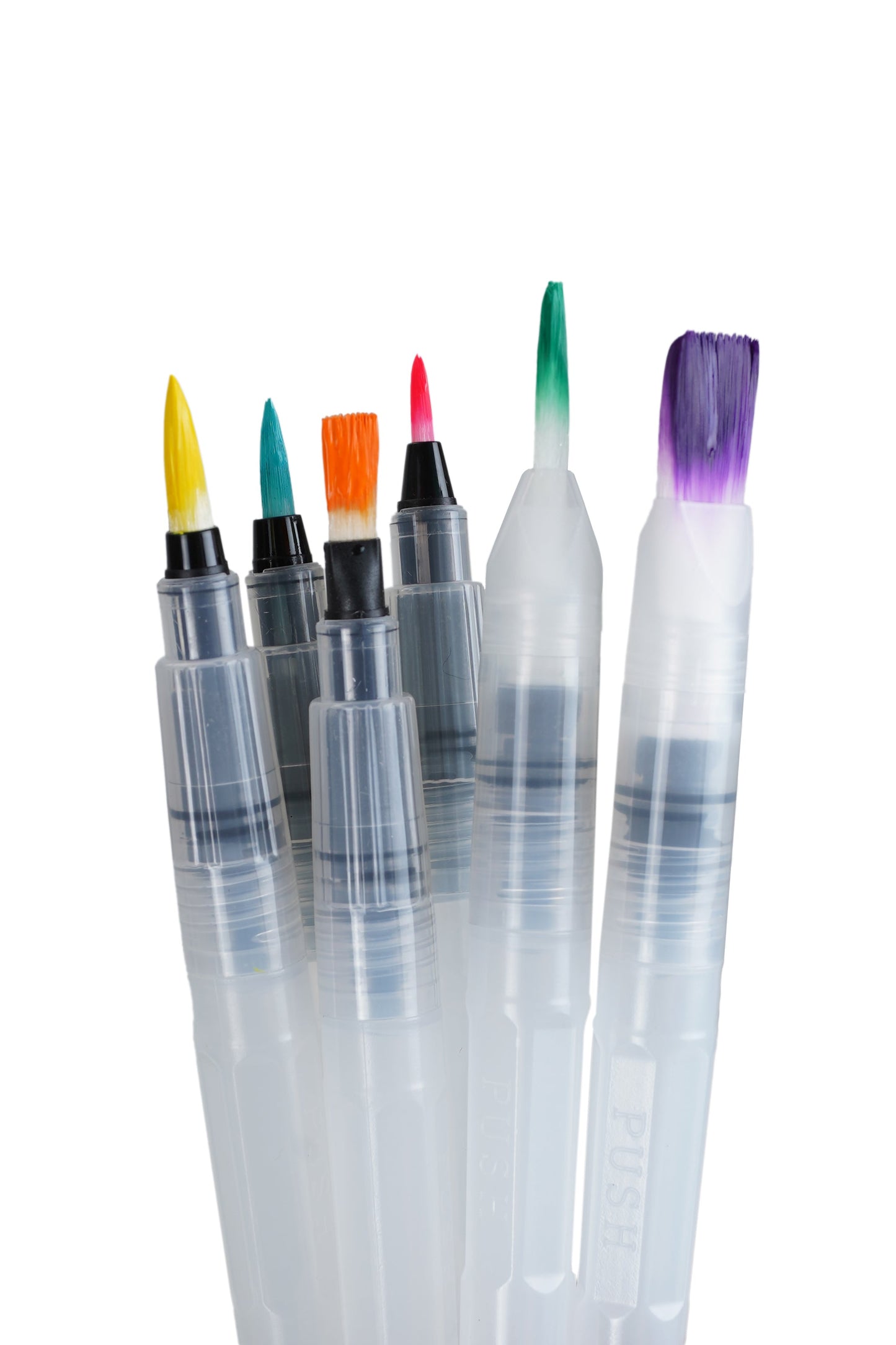 Brustro 3 Flat and Round Aqua Squeeze Leak Proof Watercolour Brush Pen with 9 Sheets Paper Cotton CP 300 GSM, 5x7-inch (Assorted) - Set of 6