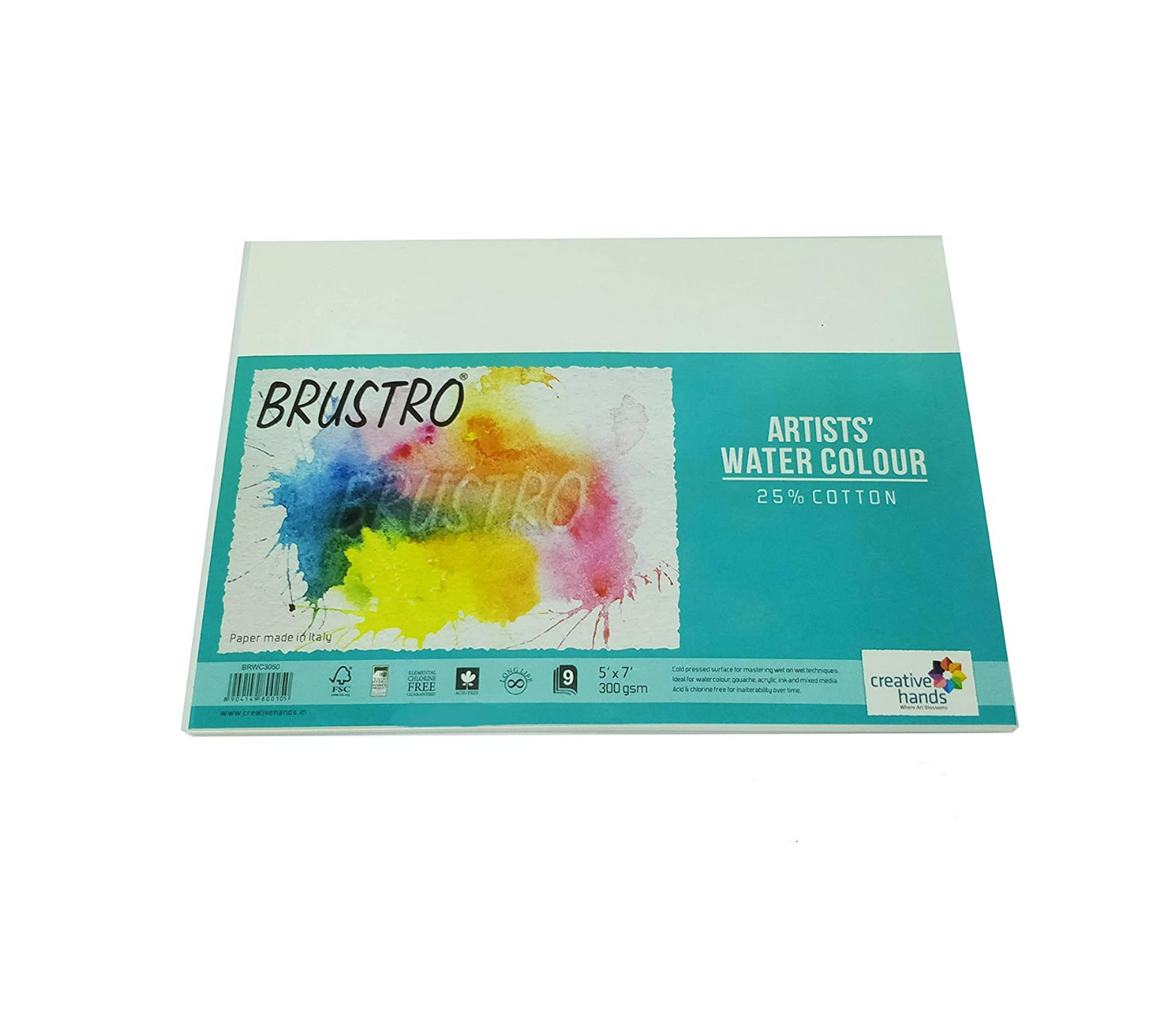 Brustro 3 Flat and Round Aqua Squeeze Leak Proof Watercolour Brush Pen with 9 Sheets Paper Cotton CP 300 GSM, 5x7-inch (Assorted) - Set of 6