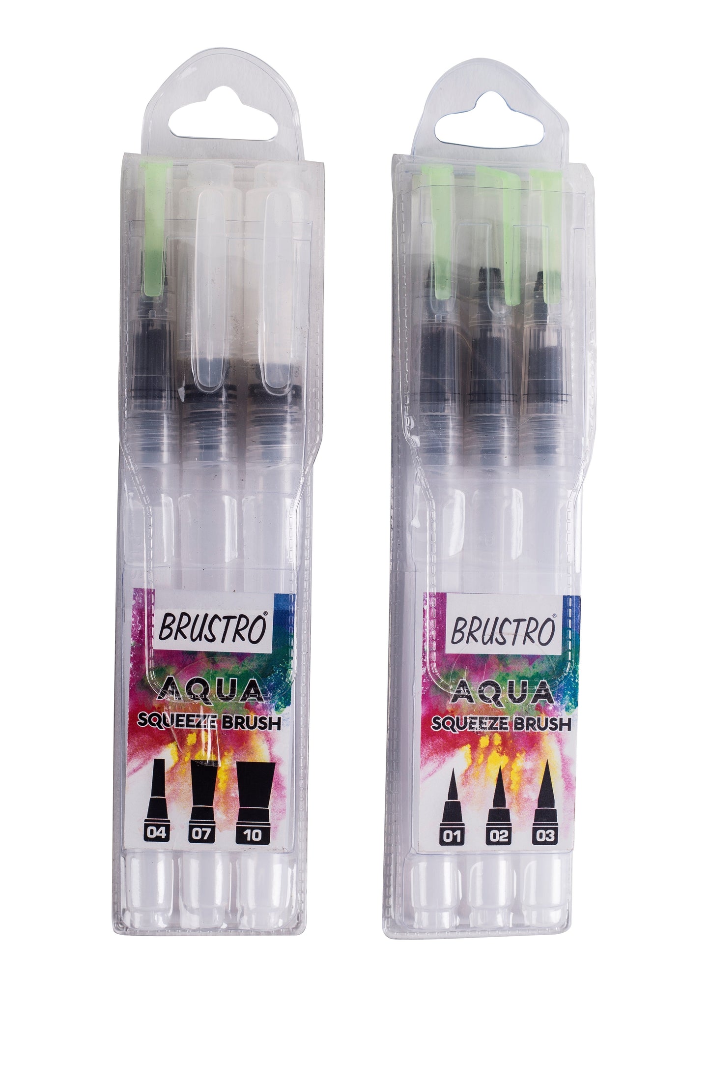 Brustro 3 Flat and Round Aqua Squeeze Leak Proof Watercolour Brush Pen with 9 Sheets Paper Cotton CP 300 GSM, 5x7-inch (Assorted) - Set of 6