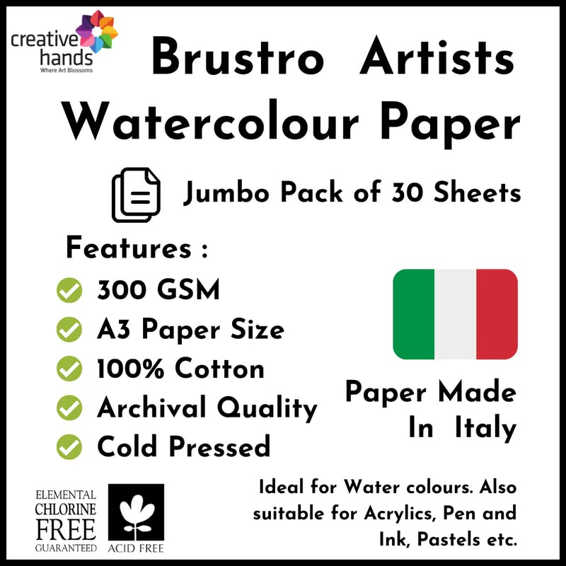 Brustro Artists' WC 100% Cotton CP 300gsm Jumbo - A3 (30 Sheets)