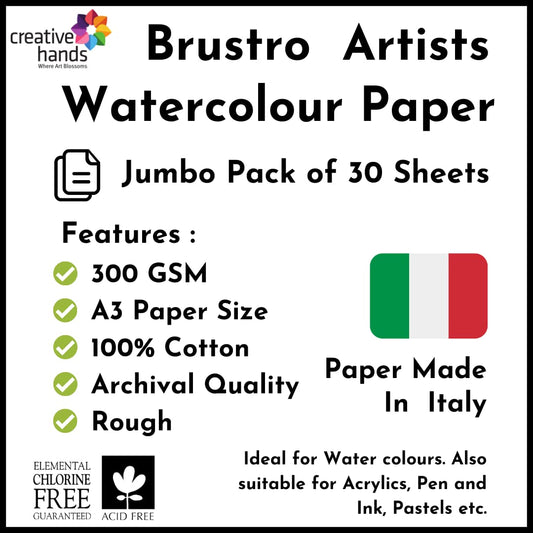 Brustro Artists' WC 100% Cotton Rough 300gsm Jumbo - A3 (30 Sheets)