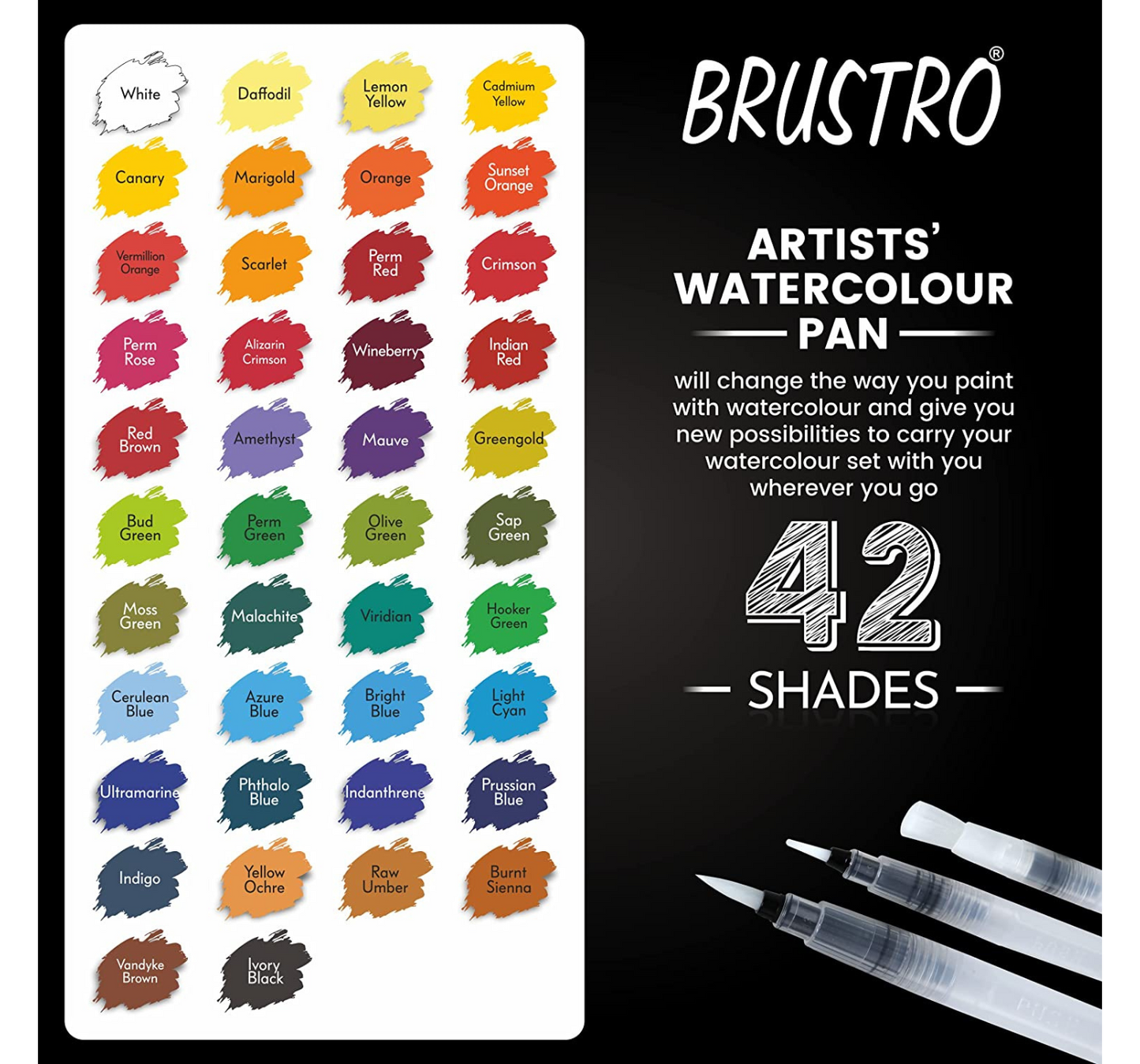 Brustro Artists ’ Watercolour Pan (Set of 42) with its Paper, 14 X 21 cm.