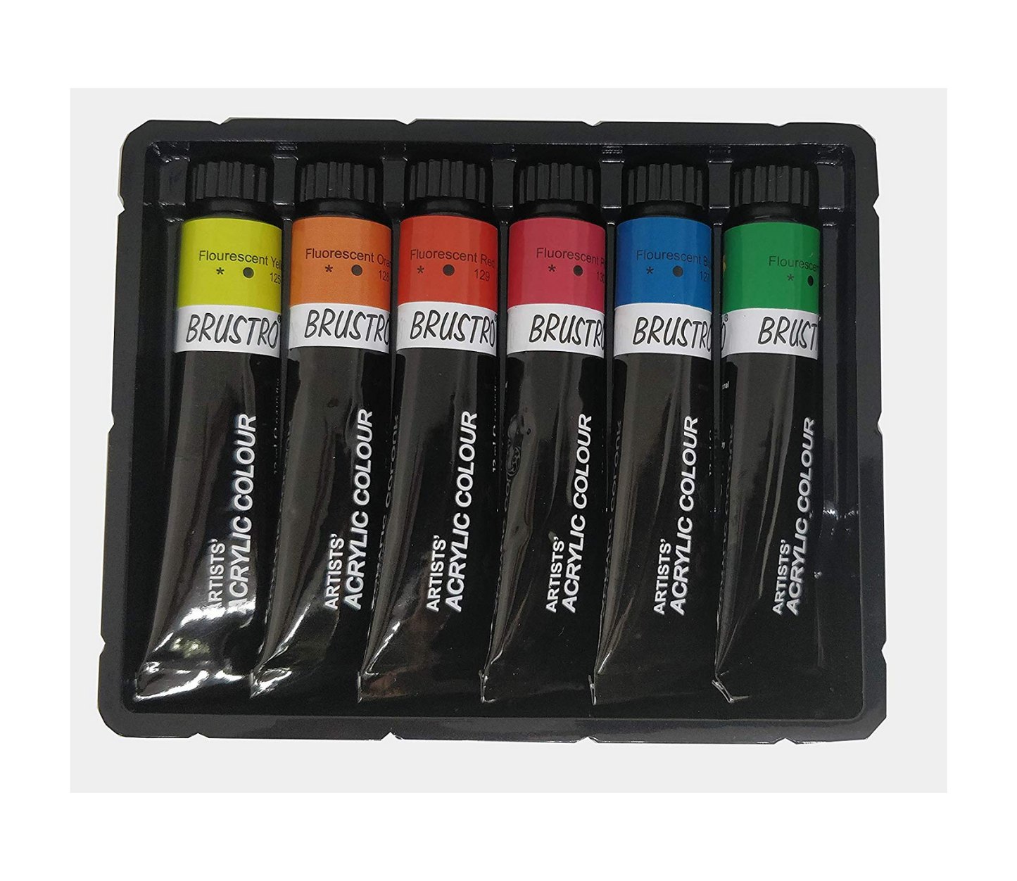 BRUSTRO ARTISTS' ACRYLIC COLOUR SET OF 6 FLUORESCENT COLOURS X 12ML TUBES