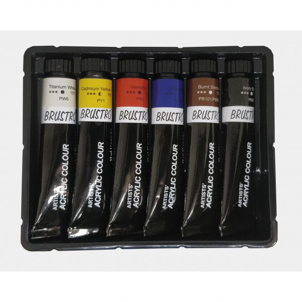 BRUSTRO ARTISTS’ ACRYLIC COLOUR SET OF 6 COLOURS X 12ML TUBES