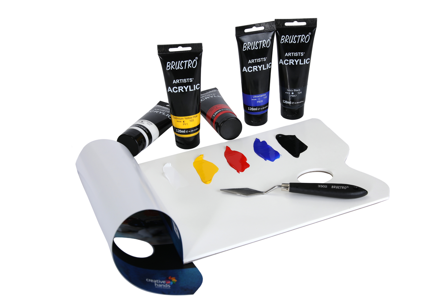 Brustro Artists' Acrylic 120ml, Pack of 5 Primary Shades  (Titanium White, Cad Yellow, Ultramarine, Cadmium Red & Ivory Black)
