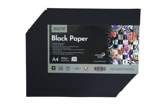 Brustro Black Paper - 200 GSM A4 (Pack of 30 Sheets)