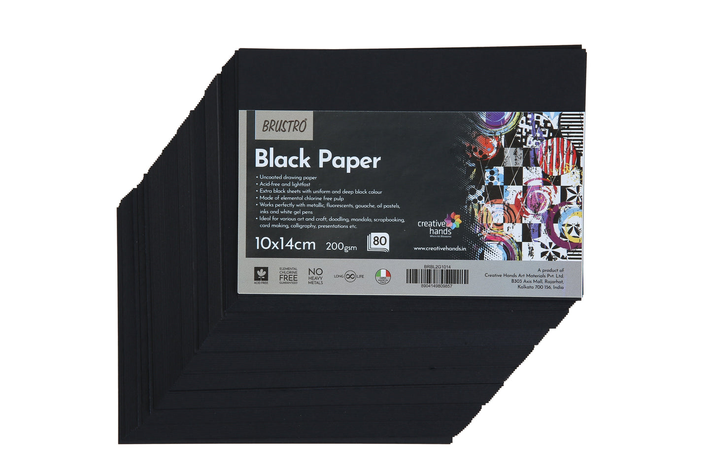 Brustro Black Paper - 200 GSM Size ( Small ) 10 cm x 14 cm (Pack of 80 Sheets)