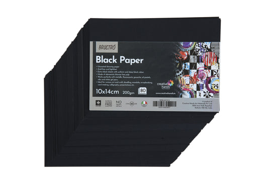 Brustro Black Paper - 200 GSM Size ( Small ) 10 cm x 14 cm (Pack of 80 Sheets)