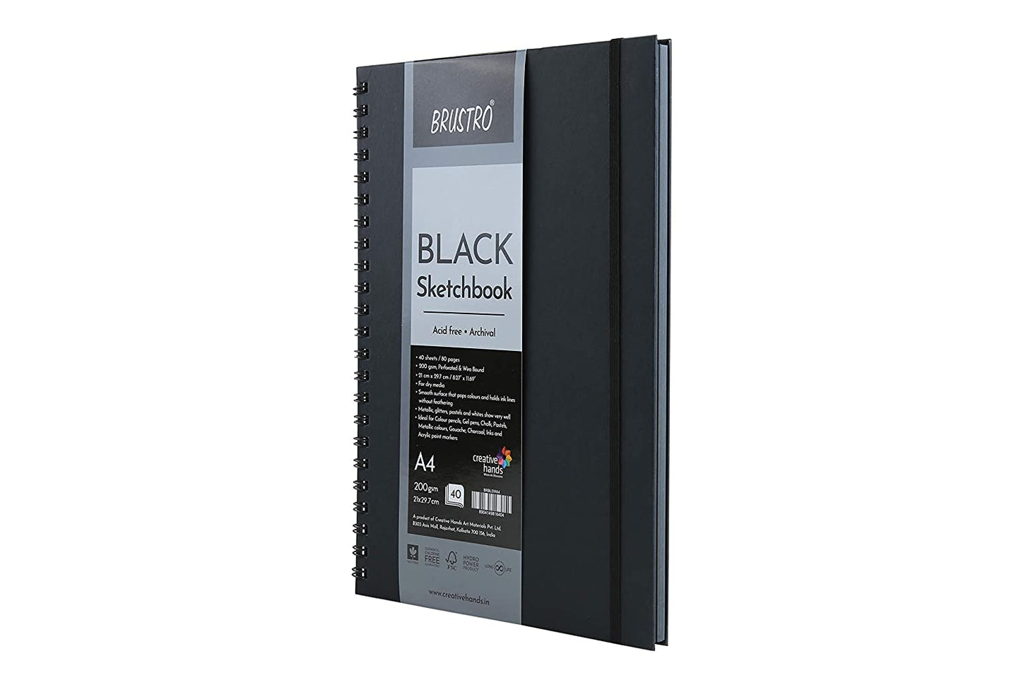 Brustro Black Sketchbook, Wiro Bound, Size A4, 200GSM (40 Sheets) 80 Pages