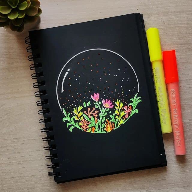 Brustro Black Sketchbook, Wiro Bound, Size 6" x 6" Inches, 200GSM (40 Sheets) 80 Pages