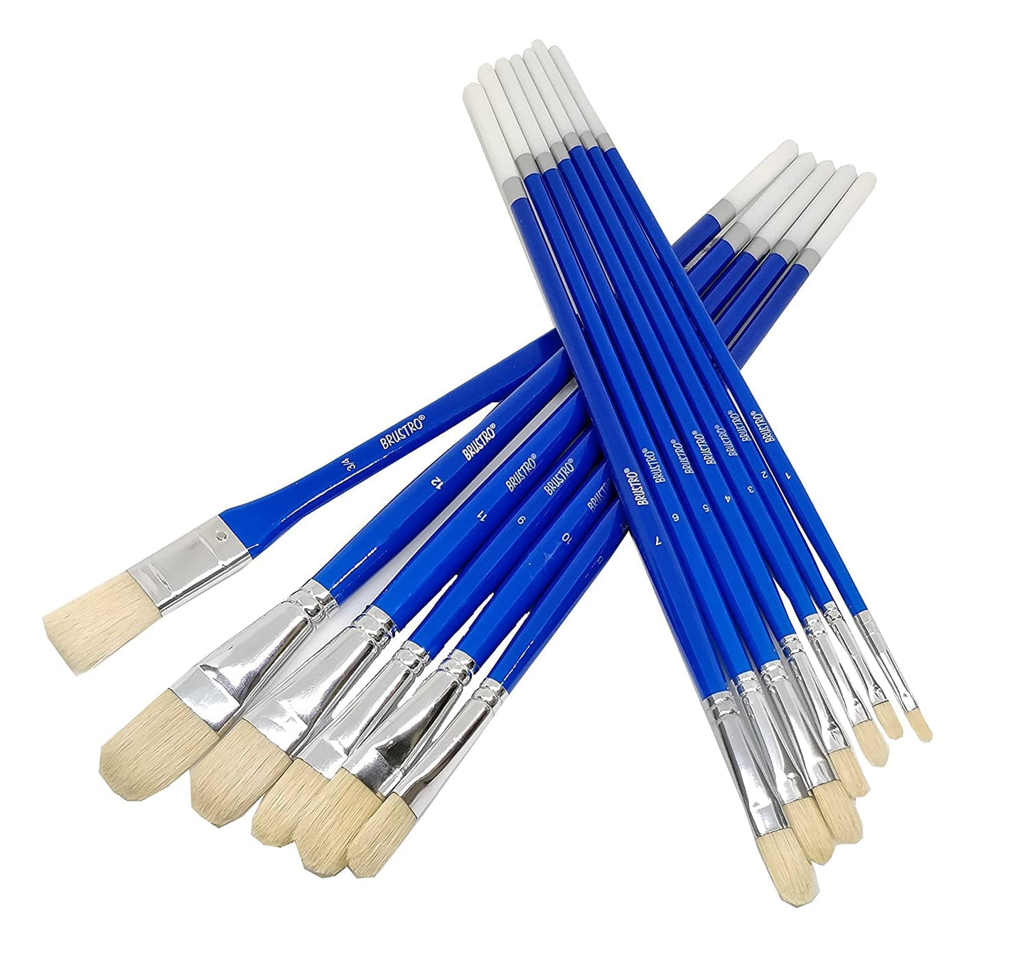 Brustro White Bristle Hair Brushes (Pack of 13) with Artists Oil Colour Set of 18 Colours X 12ML Tubes and Oil Painting Paper 300 GSM A4 (Pack of 9 + 3 Free Sheets)