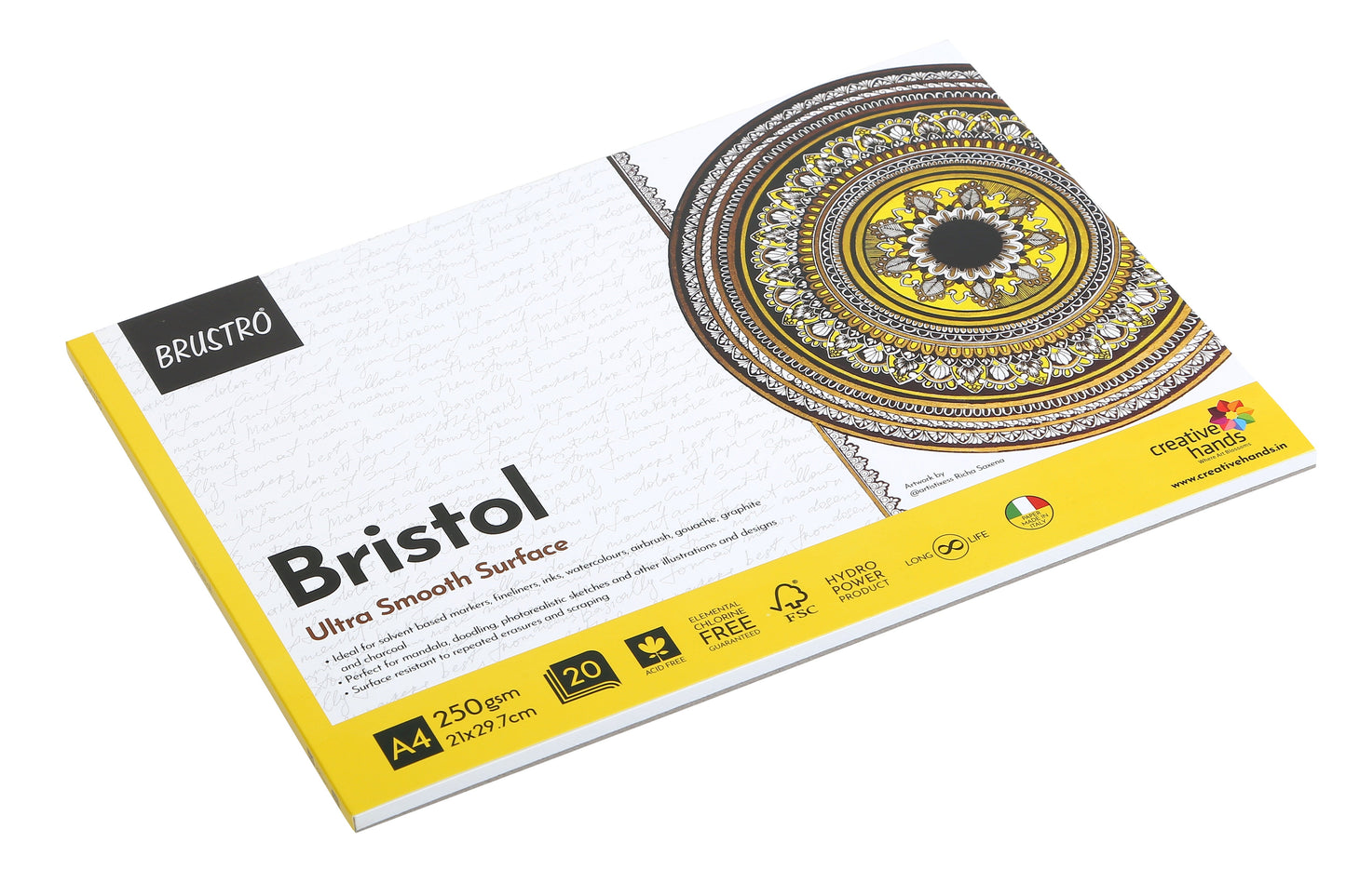 BRUSTRO Bristol Ultra Smooth Glued Pad 250 GSM A4-20 Sheets