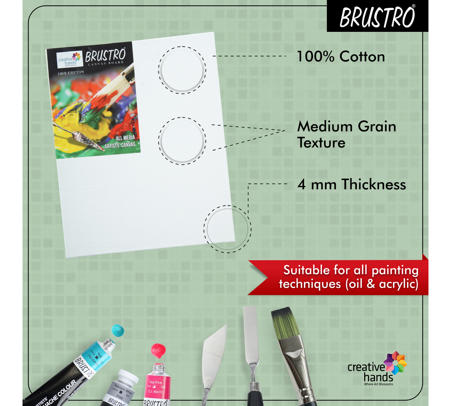 Brustro Canvas Board Medium Grain 4"X6" (Pack of 6)