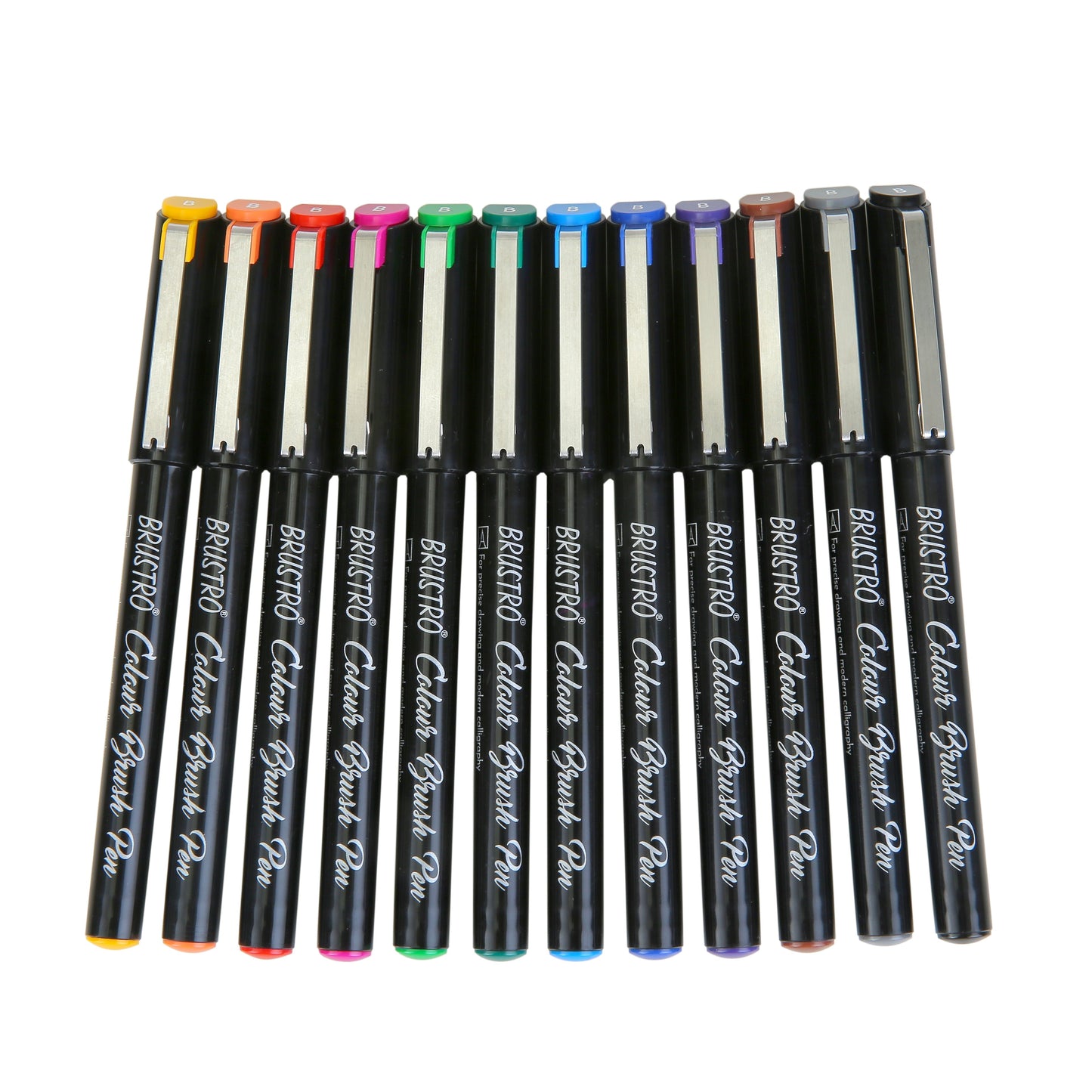 BRUSTRO Colour Brush Pens Set of 12 ( Pigment based , Hard tip brush pen ) Flexible tip for lettering and drawing techniques.