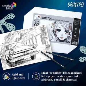 BRUSTRO Coloured Fineliner Set of 12 | Assorted Colours | 0.4mm | Ideal for Writing, Drawing, Coloring, Sketching, Doodles, Mandala Art & BRISTOL Ultra-Smooth Paper | A5, 250 gsm, 20+4 sheets/48 pages