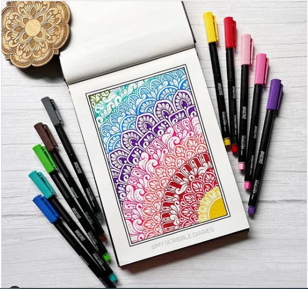 BRUSTRO Coloured Fineliner Set of 12 | Assorted Colours | 0.4mm | Ideal for Writing, Drawing, Coloring, Sketching, Doodles, Mandala Art & BRISTOL Ultra-Smooth Paper | A5, 250 gsm, 20+4 sheets/48 pages