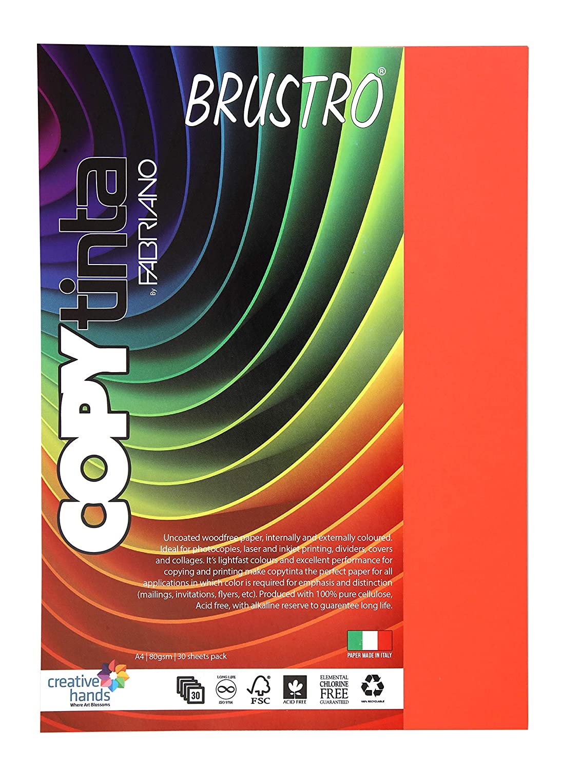 BRUSTRO Copytinta Coloured Craft Paper A4 Size 80 GSM Pastel Green Shade, 30 Sheets Pack. Double Side Coloured for Office Printing, Art, Origami, Craft. VERDE CHIARO