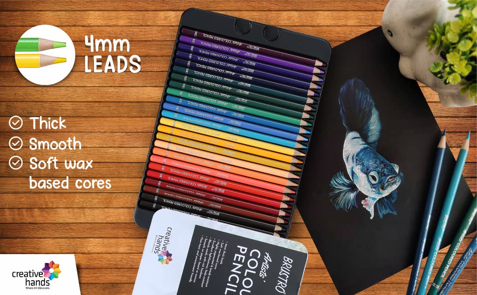 BRUSTRO Artists Colour Pencil Set of 72 (in Elegant tin Box) with Drawing Glued Pad