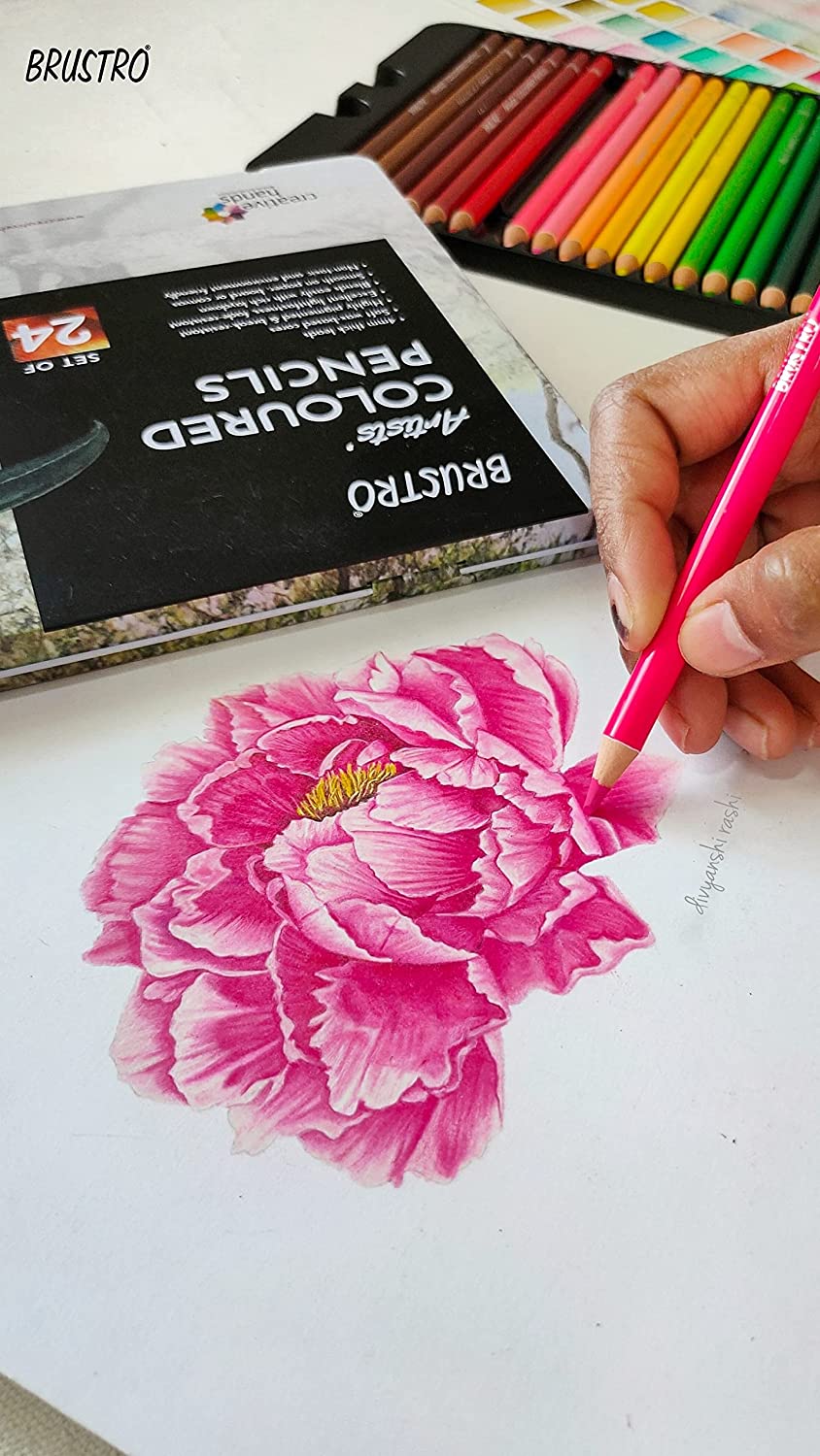 BRUSTRO Artists Colour Pencil Set of 72 (in Elegant tin Box) with Drawing Glued Pad